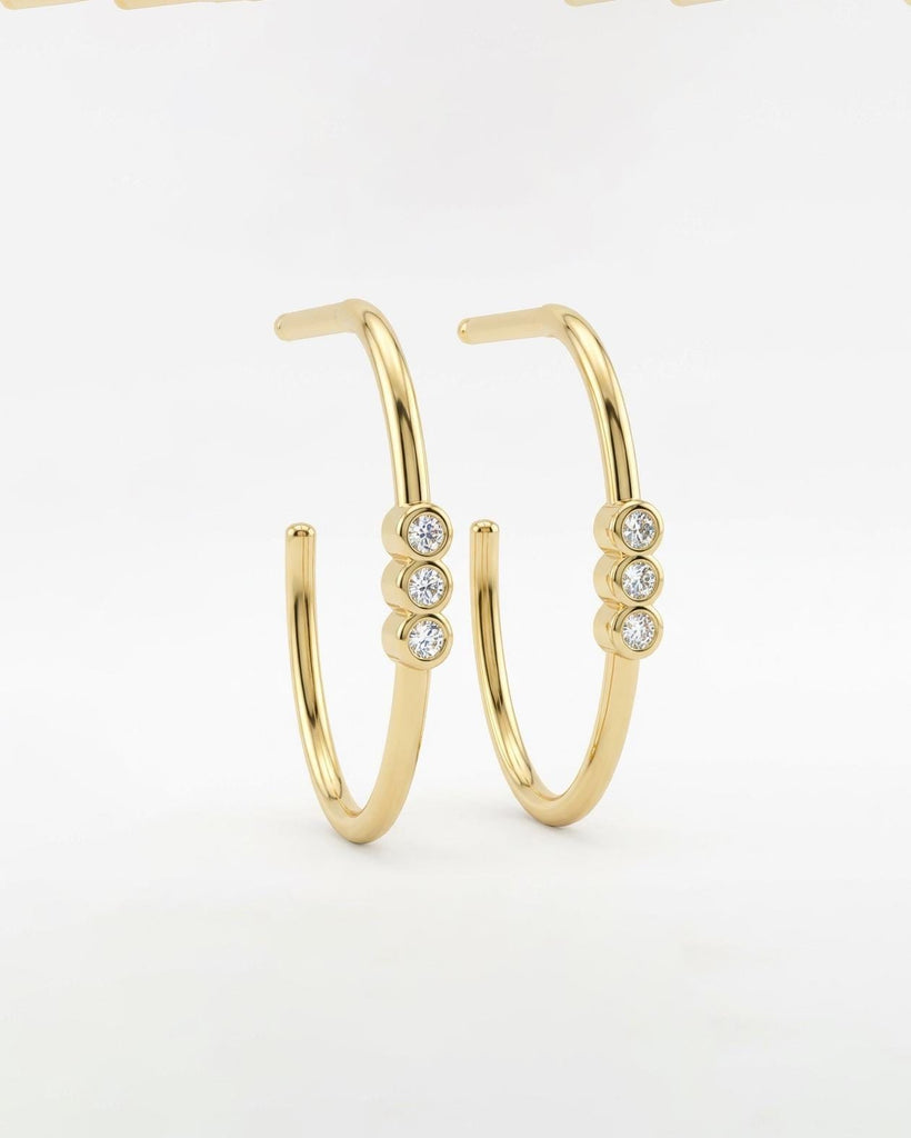 Bezel Set Diamond Hoop Earrings in 14k Solid Gold image #2