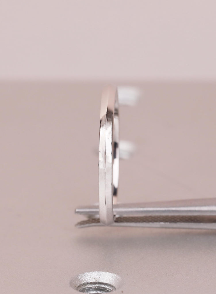 18K White Gold Knife Edge Wedding Band, Dainty Stacking Ring, Minimalist Bridal Band image #5