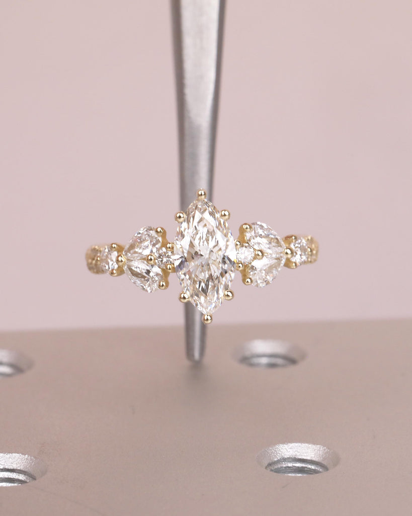 1 Carat Marquise Lab Grown Diamond Ring, Vintage Engagement Ring for Women, 14k Yellow Gold Wedding Anniversary Rings, Personalized Rings image #12