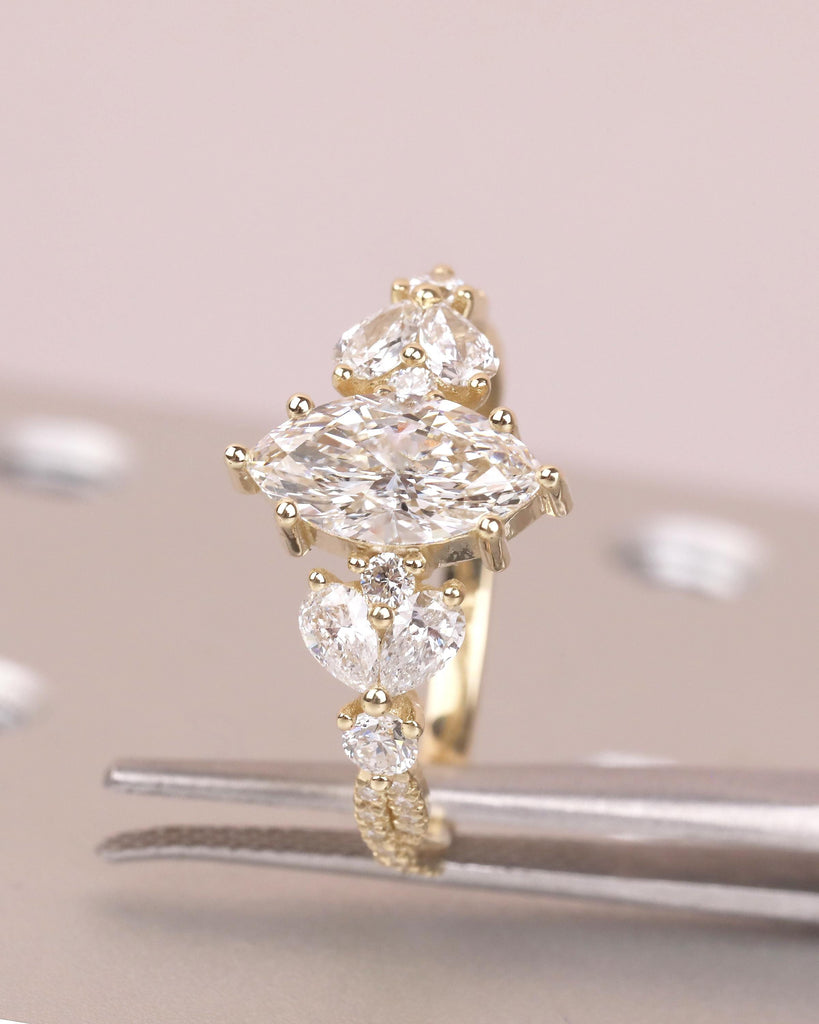 1 Carat Marquise Lab Grown Diamond Ring, Vintage Engagement Ring for Women, 14k Yellow Gold Wedding Anniversary Rings, Personalized Rings image #11
