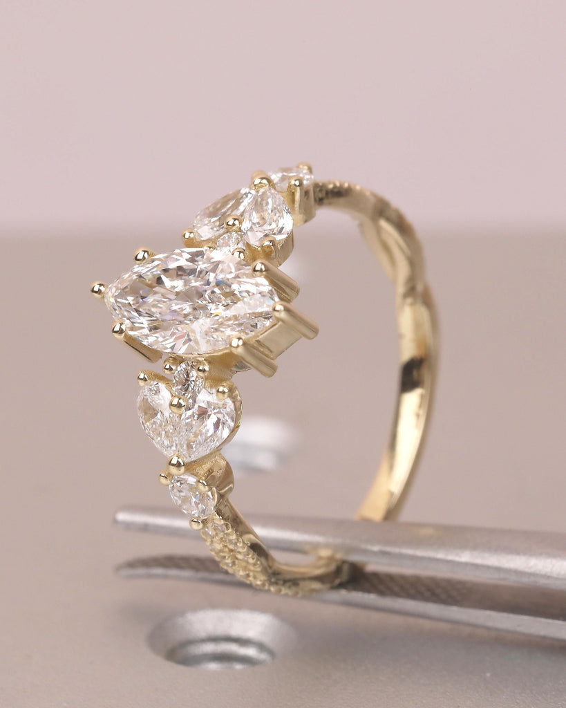 1 Carat Marquise Lab Grown Diamond Ring, Vintage Engagement Ring for Women, 14k Yellow Gold Wedding Anniversary Rings, Personalized Rings image #14