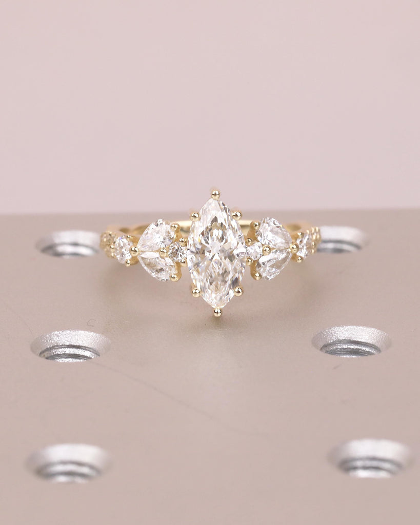 1 Carat Marquise Lab Grown Diamond Ring, Vintage Engagement Ring for Women, 14k Yellow Gold Wedding Anniversary Rings, Personalized Rings image #9