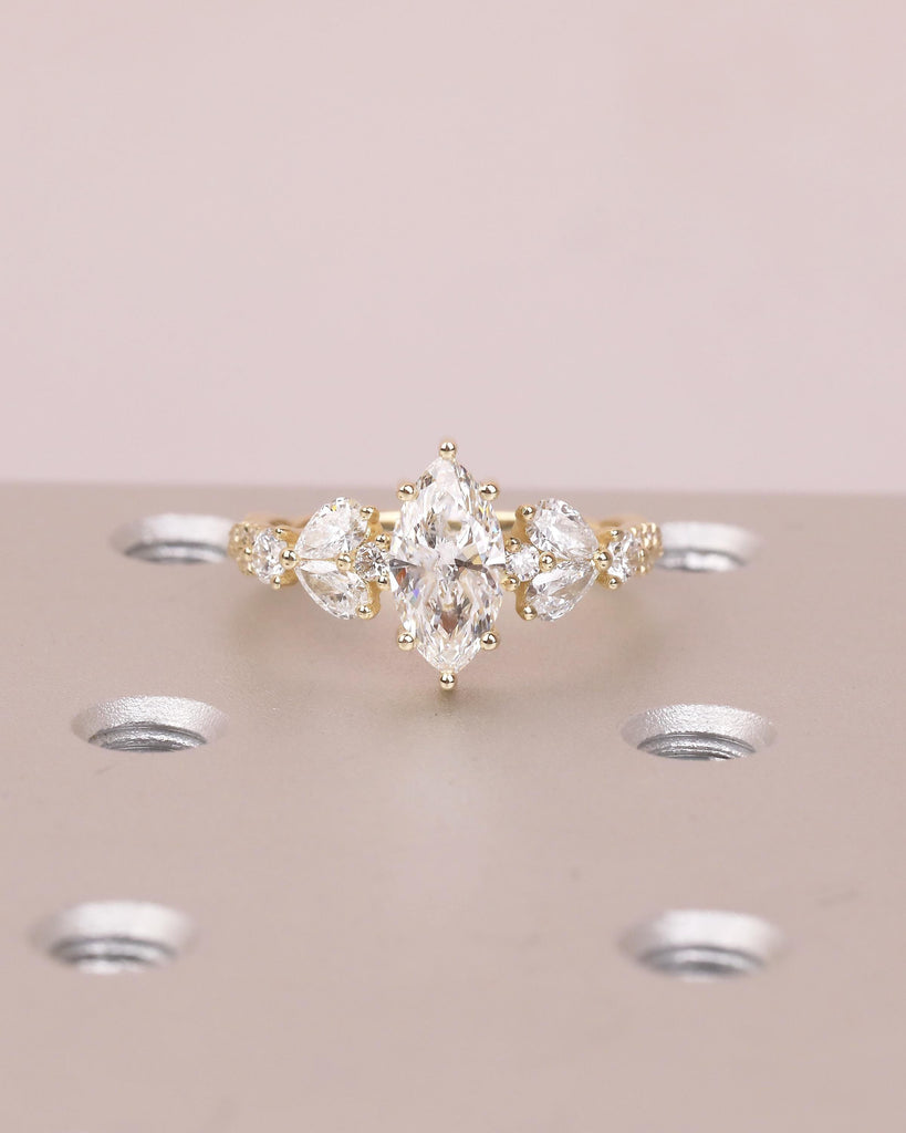 1 Carat Marquise Lab Grown Diamond Ring, Vintage Engagement Ring for Women, 14k Yellow Gold Wedding Anniversary Rings, Personalized Rings image #1