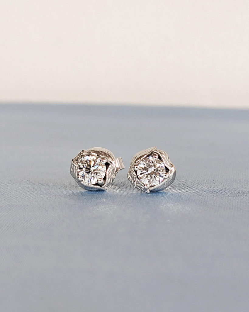 VVS1 Moissanite Flower Leaf Stud Earrings: 14K Solid Gold, 1ctw to 8ctw, Push Back, 4-Prong, Bridal Jewelry image #2
