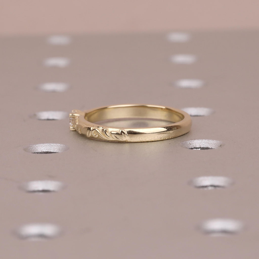 Nature Inspired Moissanite Engraved Floral Wedding Ring | Gold Vintage Leaf Wedding Band | Solitaire Lab Diamond Promise Rings for Women image #12