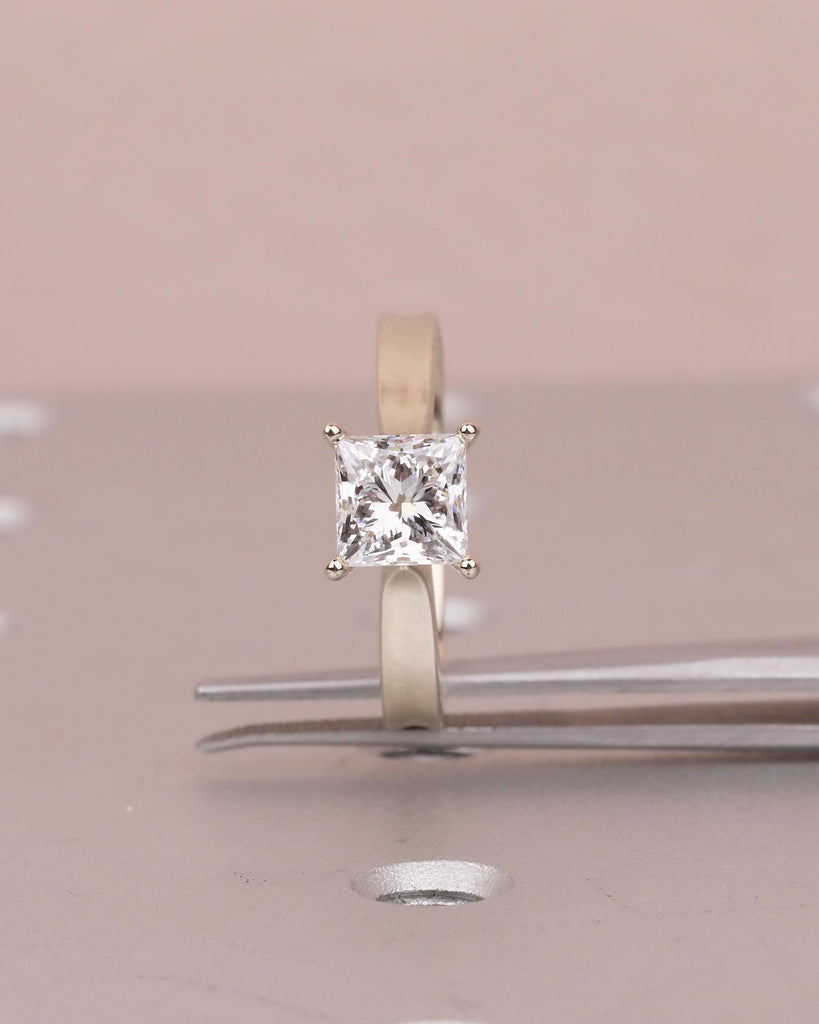 Princess Cut Moissanite Ring in 14k White Gold, Solitaire Engagement Ring image #13