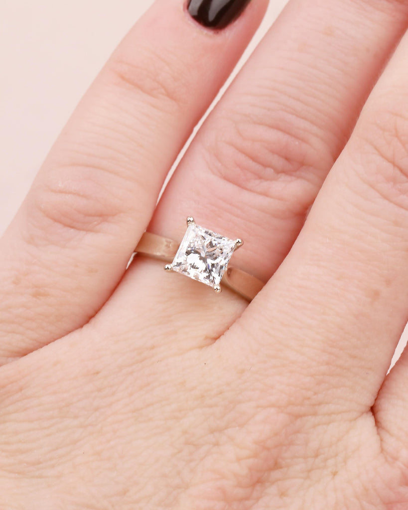 Princess Cut Moissanite Ring in 14k White Gold, Solitaire Engagement Ring image #9