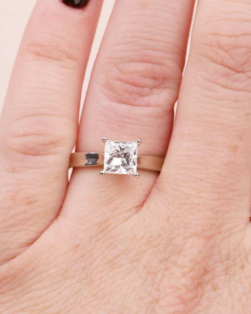 Princess Cut Moissanite Ring in 14k White Gold, Solitaire Engagement Ring image #19