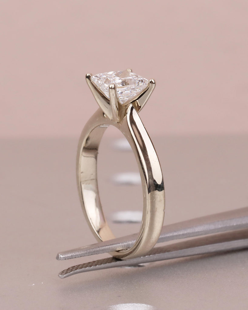 Princess Cut Moissanite Ring in 14k White Gold, Solitaire Engagement Ring image #7