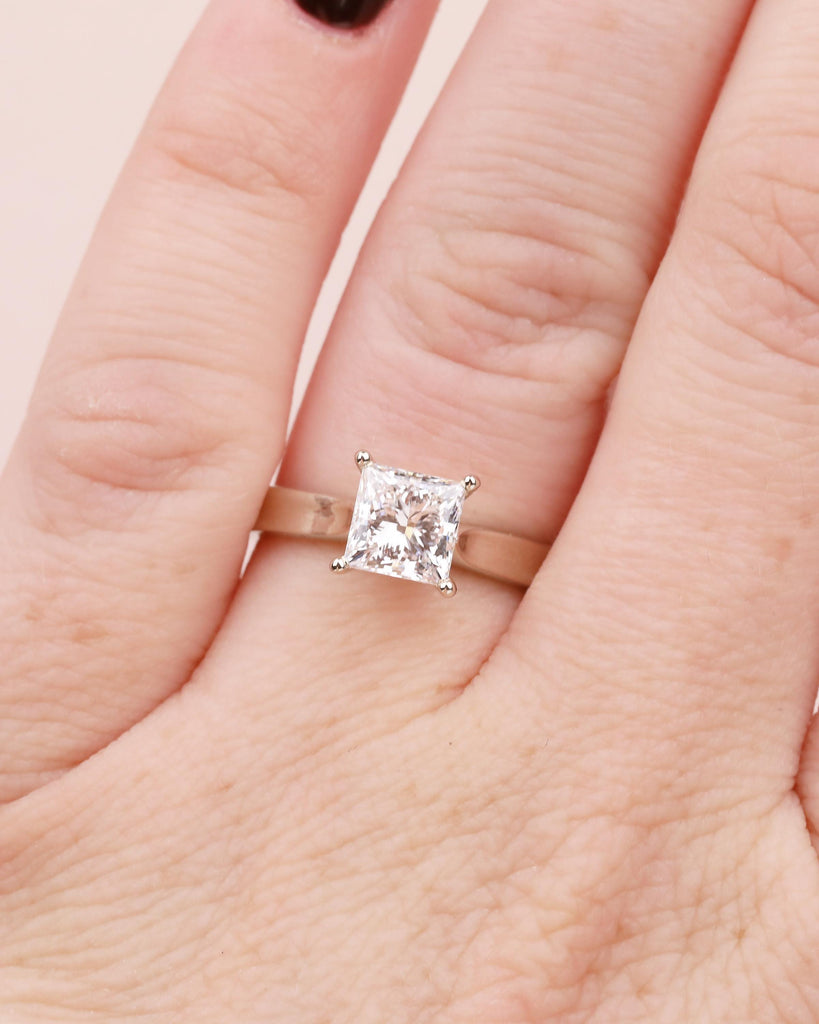 Princess Cut Moissanite Ring in 14k White Gold, Solitaire Engagement Ring image #17
