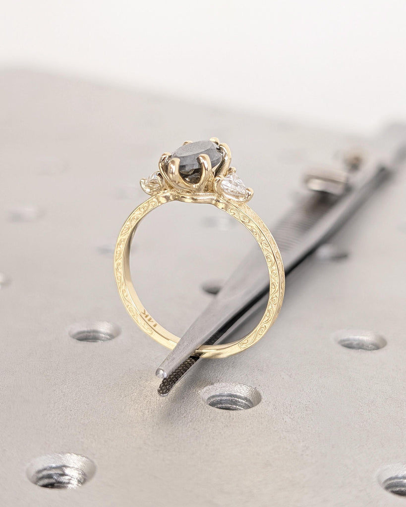 Vintage Filigree Marquise and Triangle Cut Diamond Ring, Solid 14K Yellow Gold Art Deco Engagement Wedding Ring for Women, Anniversary Ring image #7