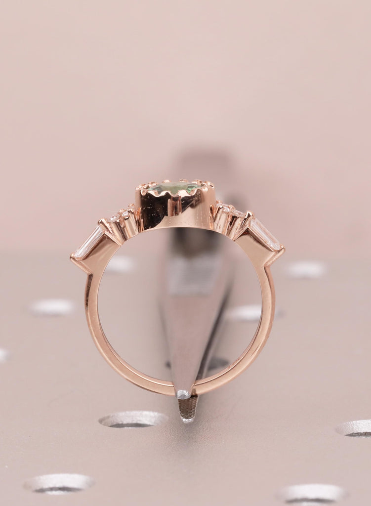 Unique Round Teal Sapphire Ring, 14k Rose Gold Alternative Engagement Ring for Women, Delicate Boho Gemstone Ring, Art Deco Jewelry for Her image #16