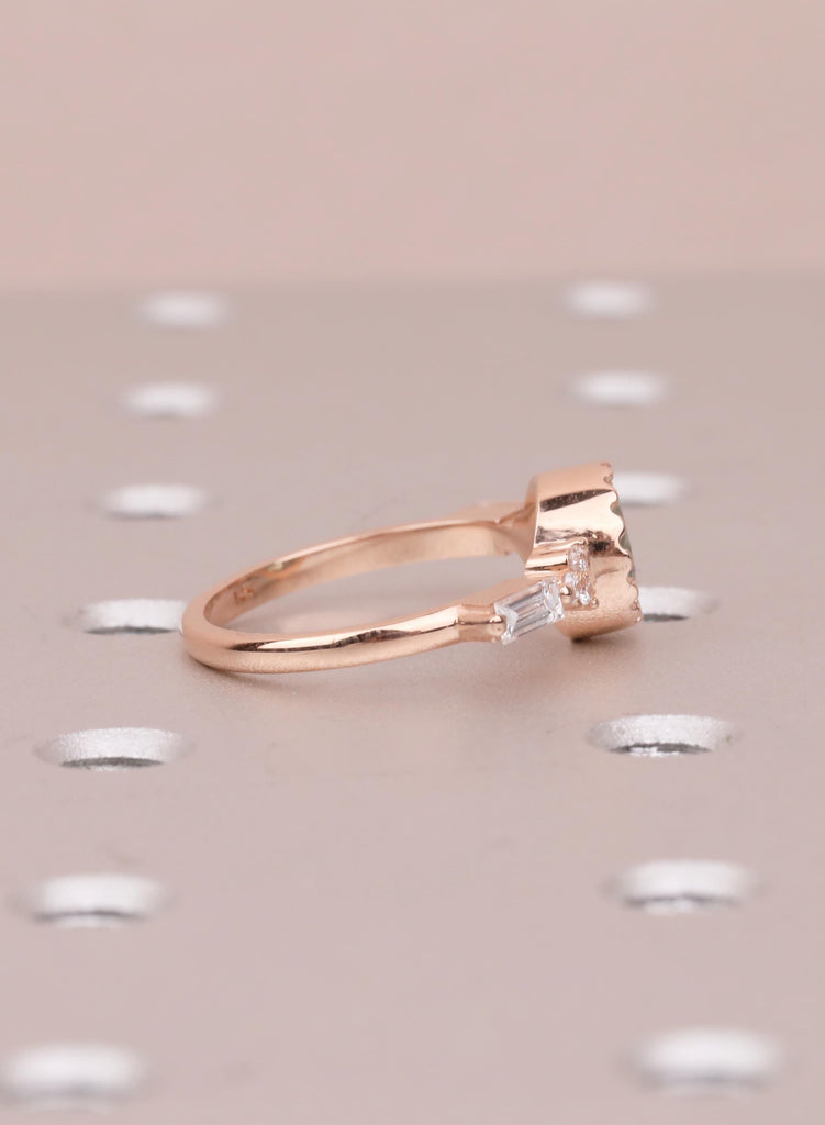 Unique Round Teal Sapphire Ring, 14k Rose Gold Alternative Engagement Ring for Women, Delicate Boho Gemstone Ring, Art Deco Jewelry for Her image #5
