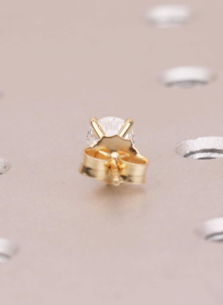 14K Solid Yellow Gold Round Moissanite Stud Earrings, Classic 4 Prong Minimalist Solitaire image #6