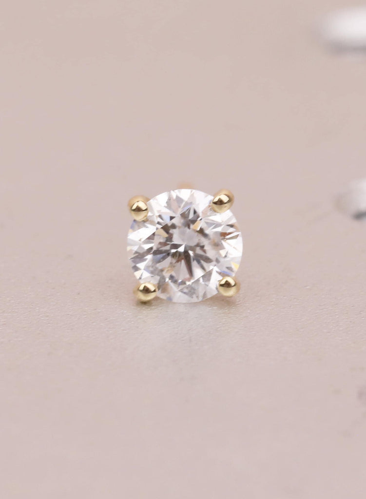 14K Solid Yellow Gold Round Moissanite Stud Earrings, Classic 4 Prong Minimalist Solitaire image #7