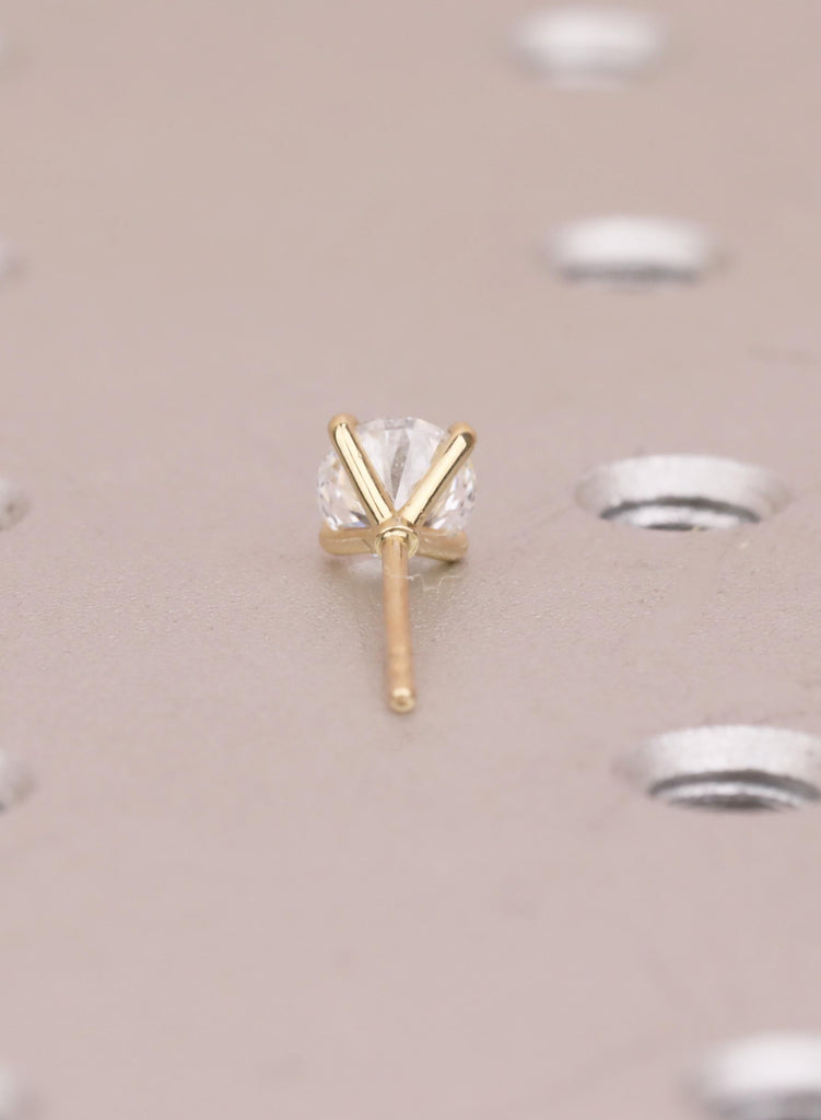 Brilliant Round Cut VVS1 D Color Moissanite Stud Earrings, 14K Solid Yellow Gold Solitaire Studs, Classic 4 Prong Setting Minimalist Earring image #10