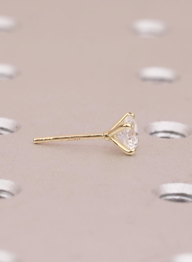 14K Yellow Gold Solitaire Stud Earrings, Round Lab Grown Diamond, Minimalist Wedding Jewelry image #11