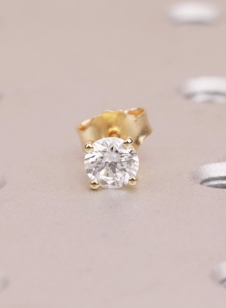 Brilliant Round Cut VVS1 D Color Moissanite Stud Earrings, 14K Solid Yellow Gold Solitaire Studs, Classic 4 Prong Setting Minimalist Earring