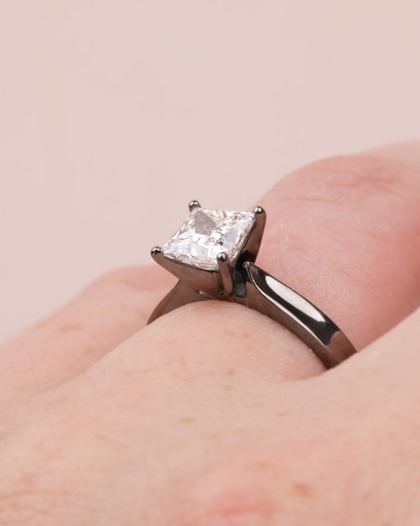 Moissanite Solitaire Ring, Unique Princess Cut Engagement Ring, Minimalist Promise Ring for Her, 14k Black Gold Ring, Wedding Ring for Women image #8