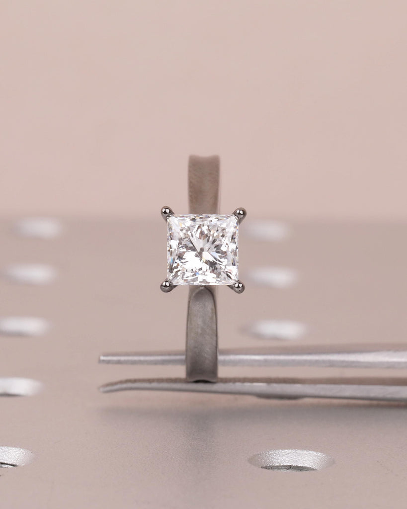 Moissanite Solitaire Ring, Unique Princess Cut Engagement Ring, Minimalist Promise Ring for Her, 14k Black Gold Ring, Wedding Ring for Women image #6