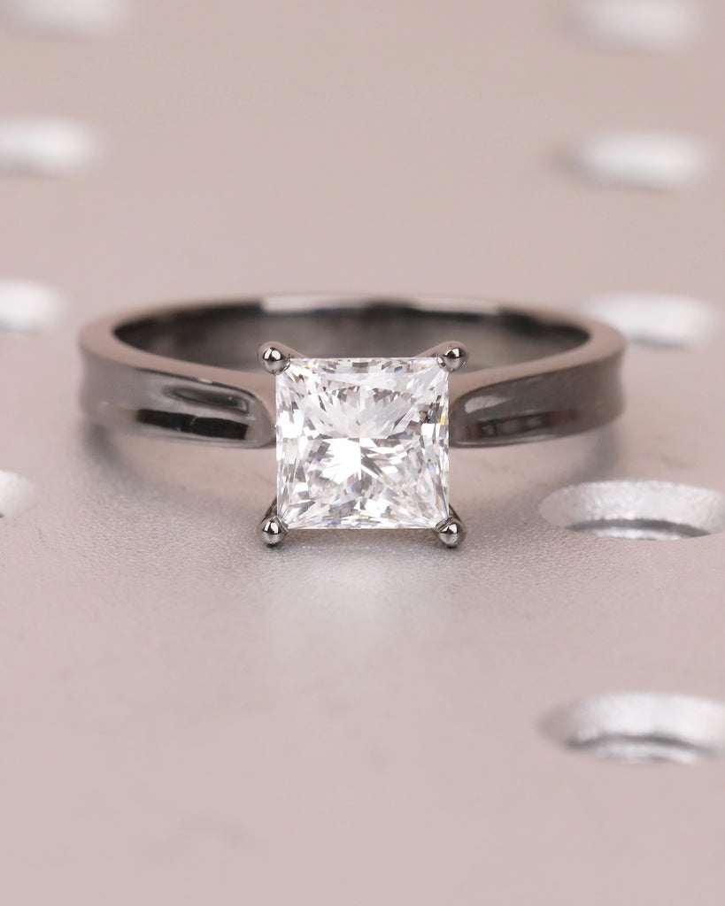 Moissanite Solitaire Ring, Unique Princess Cut Engagement Ring, Minimalist Promise Ring for Her, 14k Black Gold Ring, Wedding Ring for Women image #10