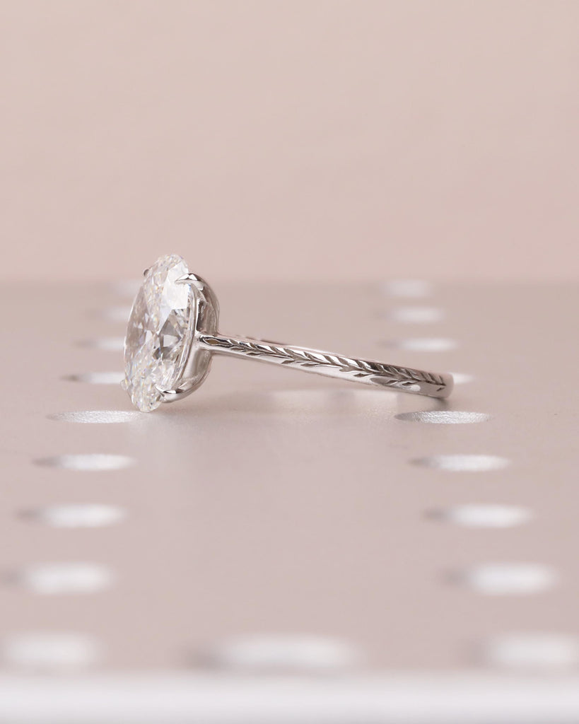 Oval Lab Grown Diamond Engagement Ring, Dainty 18k White Gold Ring, Solitaire Rings, Olive Leaf Ring, Nature Inspired Jewelry, Bridal Ring image #9