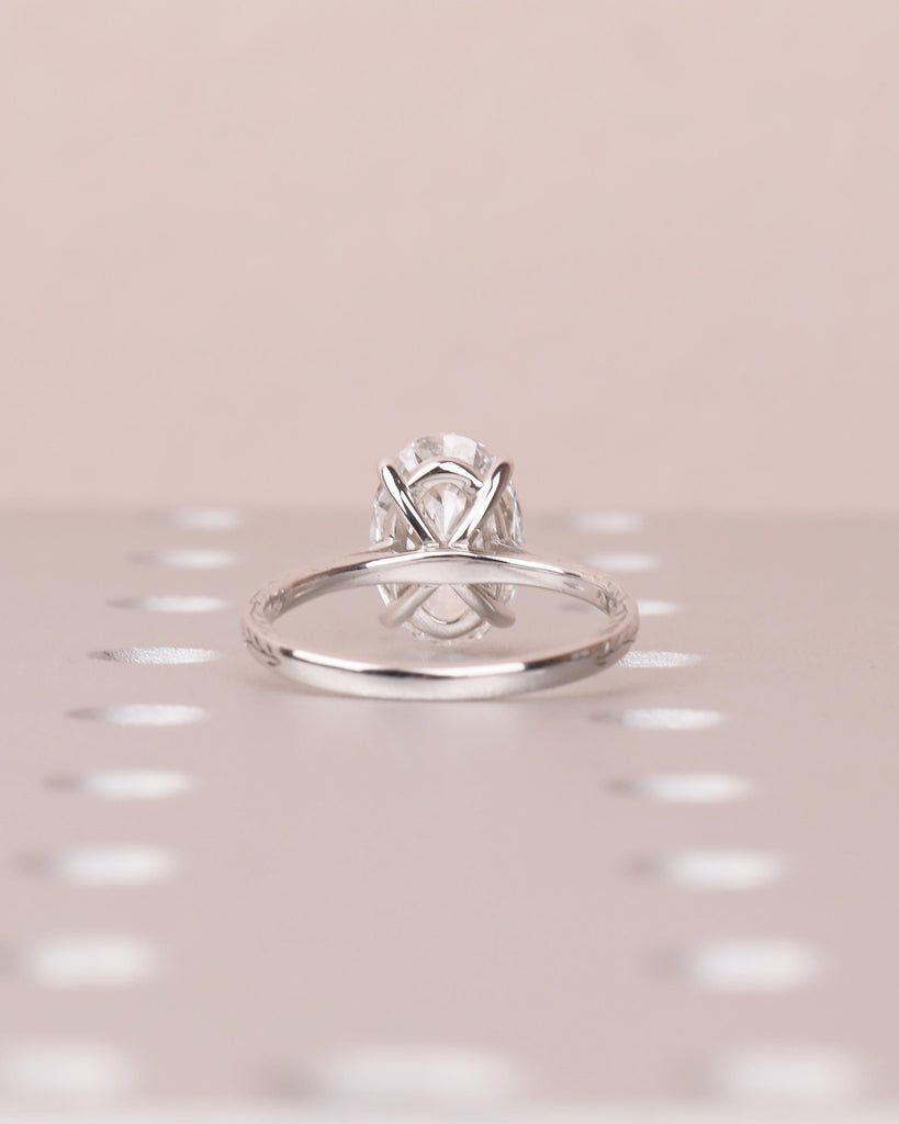 Oval Lab Grown Diamond Engagement Ring, Dainty 18k White Gold Ring, Solitaire Rings, Olive Leaf Ring, Nature Inspired Jewelry, Bridal Ring image #7
