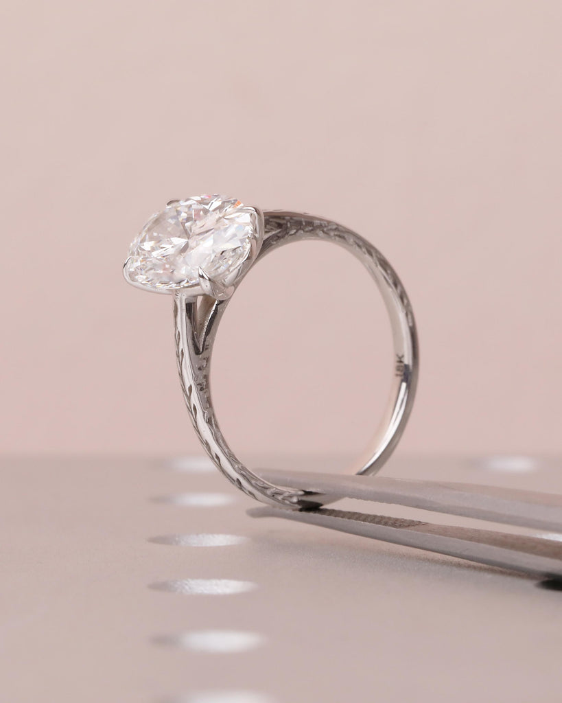 Oval Lab Grown Diamond Engagement Ring, Dainty 18k White Gold Ring, Solitaire Rings, Olive Leaf Ring, Nature Inspired Jewelry, Bridal Ring image #17