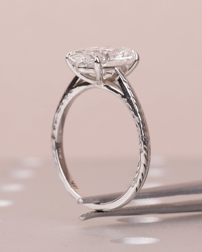 Oval Lab Grown Diamond Engagement Ring, Dainty 18k White Gold Ring, Solitaire Rings, Olive Leaf Ring, Nature Inspired Jewelry, Bridal Ring image #15