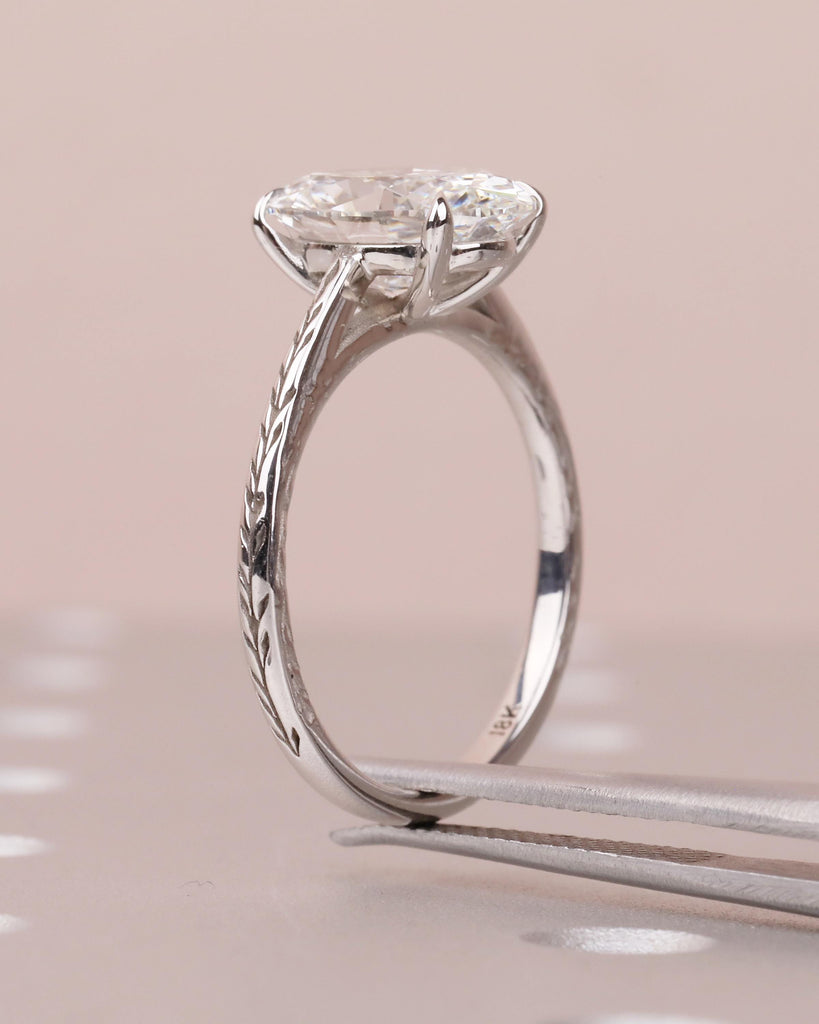 Oval Lab Grown Diamond Engagement Ring, Dainty 18k White Gold Ring, Solitaire Rings, Olive Leaf Ring, Nature Inspired Jewelry, Bridal Ring image #10