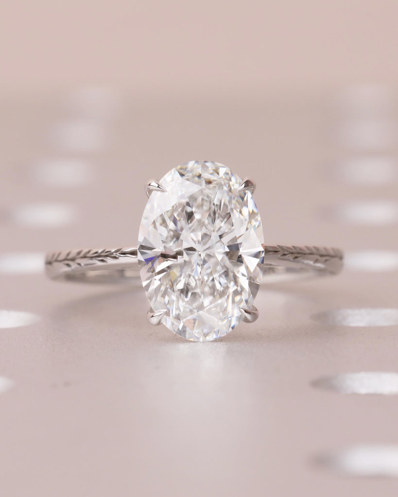 Oval Lab Grown Diamond Engagement Ring, Dainty 18k White Gold Ring, Solitaire Rings, Olive Leaf Ring, Nature Inspired Jewelry, Bridal Ring image #8