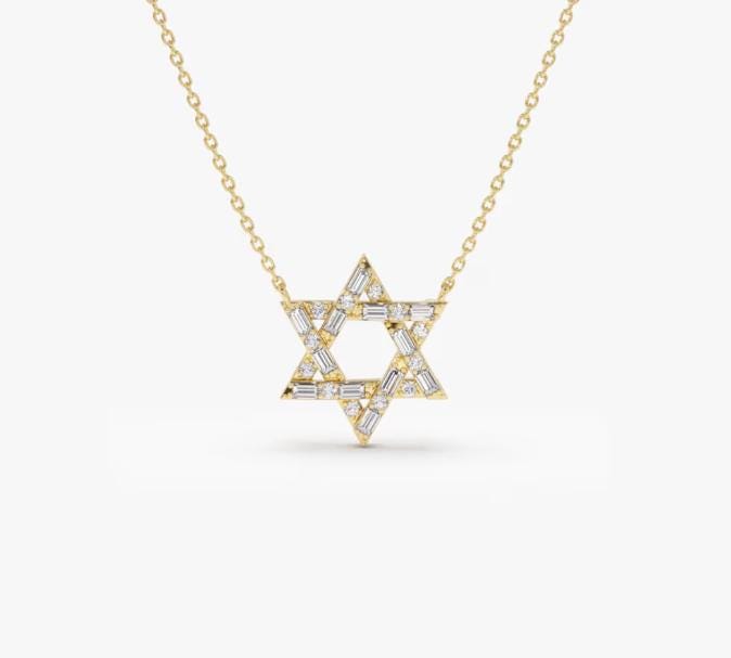 14k Gold Star of David Necklace Women, Dainty Diamond Necklace Pendant image #4