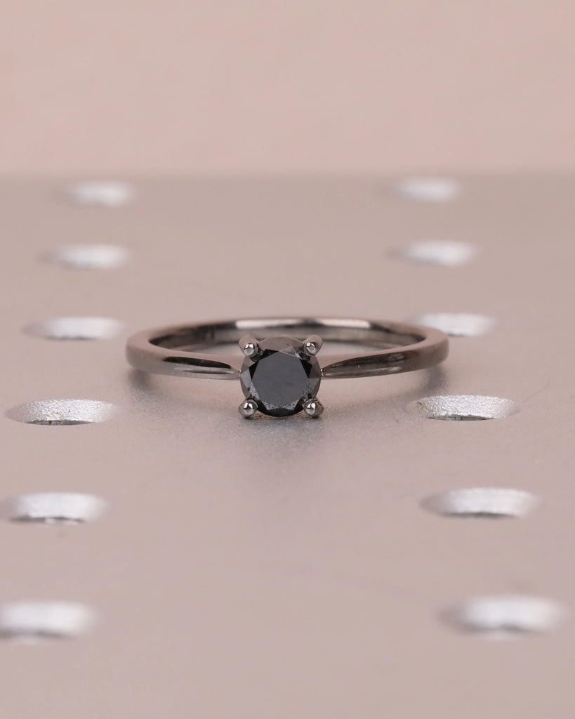 14k Black Gold Solitaire Engagement Ring, Black Diamond Ring for Women image #7