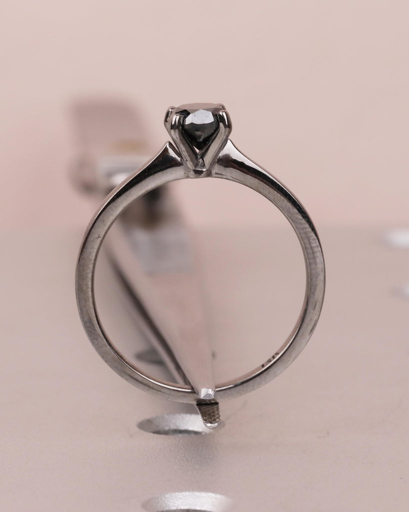 14k Black Gold Solitaire Engagement Ring, Black Diamond Ring for Women image #11