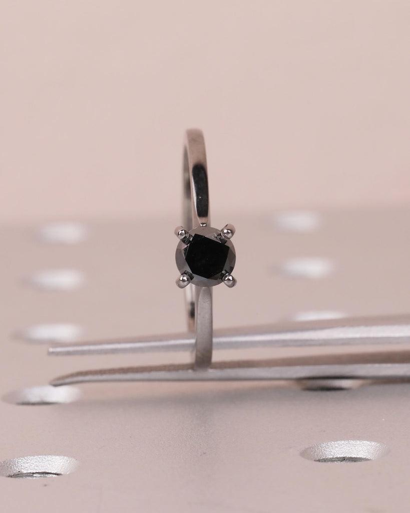 14k Black Gold Solitaire Engagement Ring, Black Diamond Ring for Women image #9