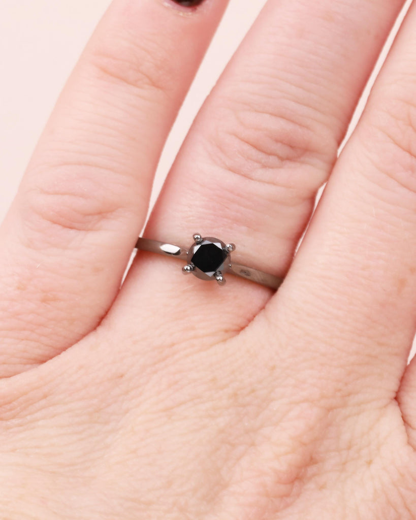 14k Black Gold Solitaire Engagement Ring, Black Diamond Ring for Women image #12