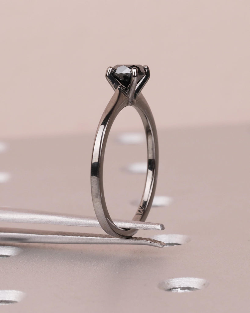14k Black Gold Solitaire Engagement Ring, Black Diamond Ring for Women image #3