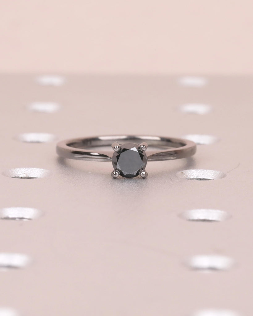 14k Black Gold Solitaire Engagement Ring, Black Diamond Ring for Women image #2