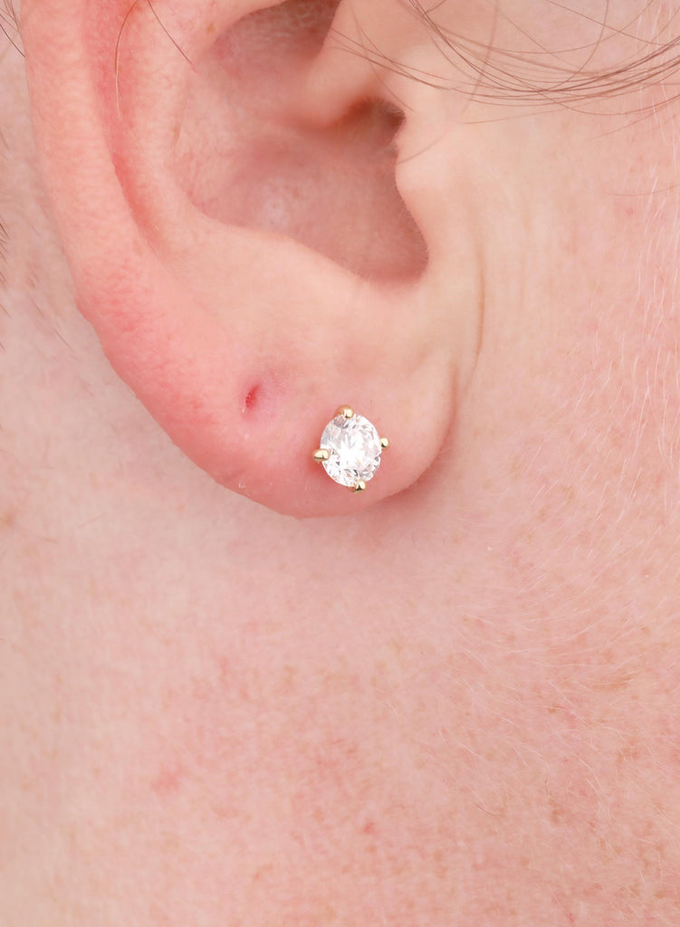14K Yellow Gold Solitaire Stud Earrings, Round Lab Grown Diamond, Minimalist Wedding Jewelry image #2