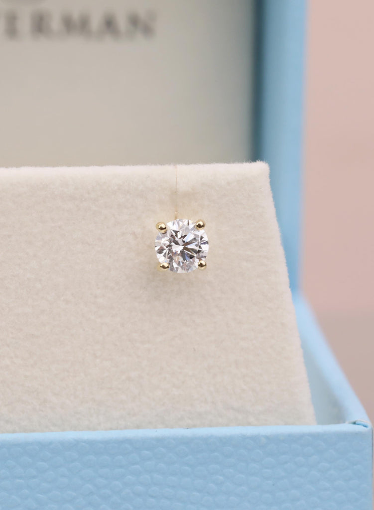 14K Yellow Gold Solitaire Stud Earrings, Round Lab Grown Diamond, Minimalist Wedding Jewelry