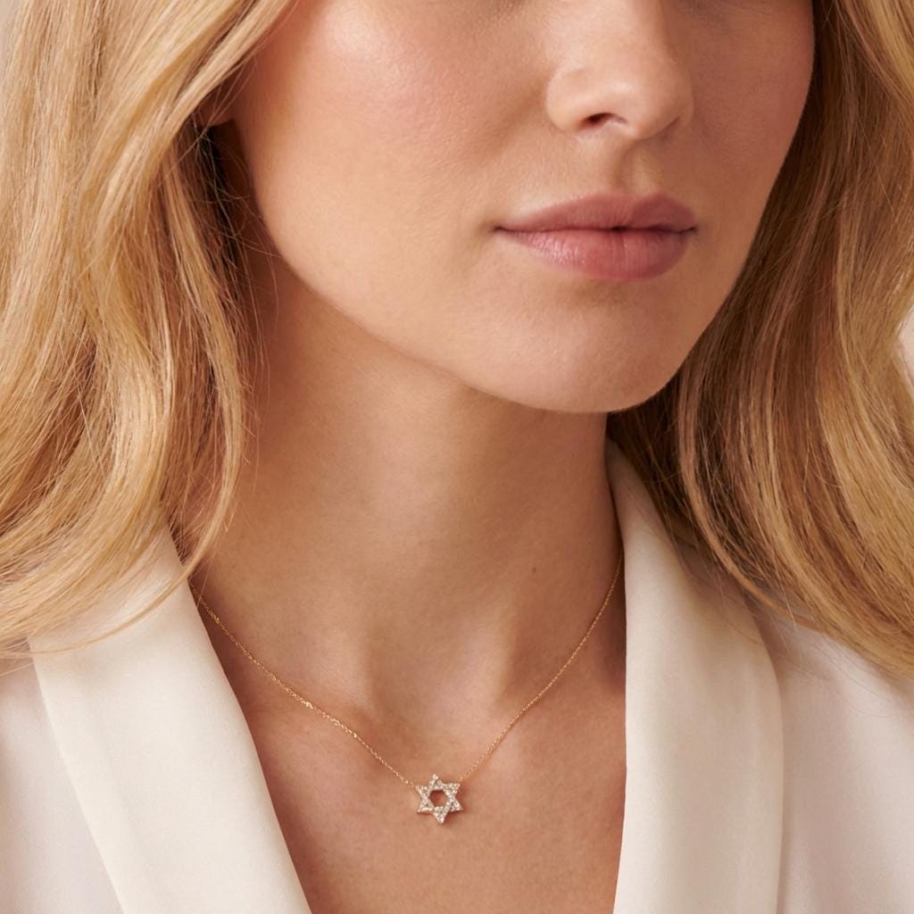 14k Gold Star of David Necklace Women