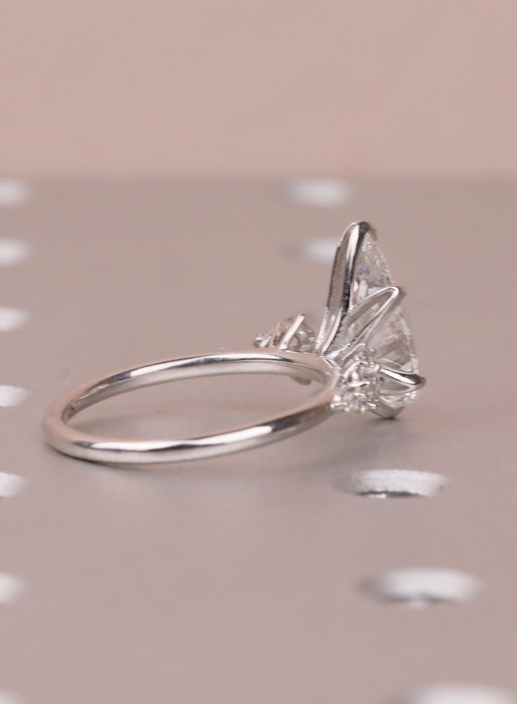 Pear Cut Moissanite Engagement Ring 14K Solid White Gold Diamond Snowdrift Diamond Cluster Ring Three Stone Bridal Alternative Wedding Ring image #7