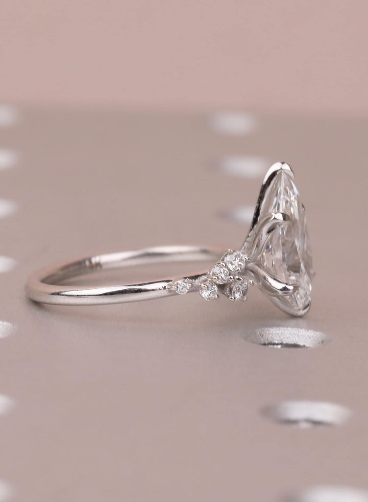 Pear Cut Moissanite Engagement Ring 14K Solid White Gold Diamond Snowdrift Diamond Cluster Ring Three Stone Bridal Alternative Wedding Ring image #8