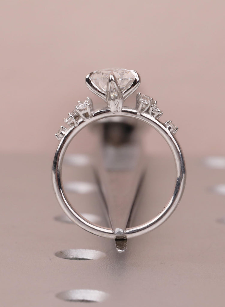 Pear Cut Moissanite Engagement Ring 14K Solid White Gold Diamond Snowdrift Diamond Cluster Ring Three Stone Bridal Alternative Wedding Ring image #10