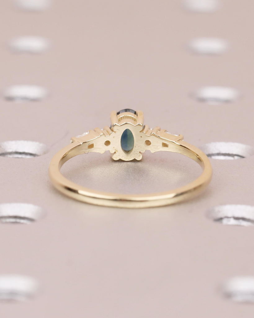 0.5ct Teal Sapphire Ring, 14k Yellow Gold Oval Engagement Ring, September Birthstone Jewelry image #7