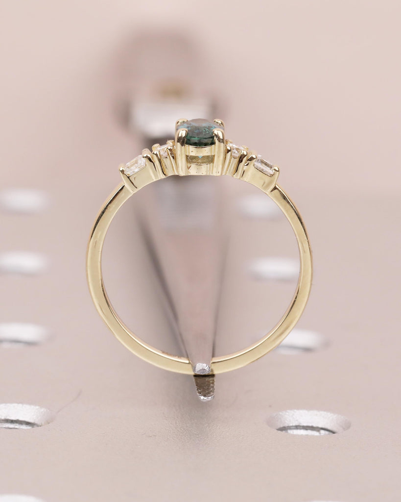 0.5ct Teal Sapphire Ring, 14k Yellow Gold Oval Engagement Ring, September Birthstone Jewelry image #12