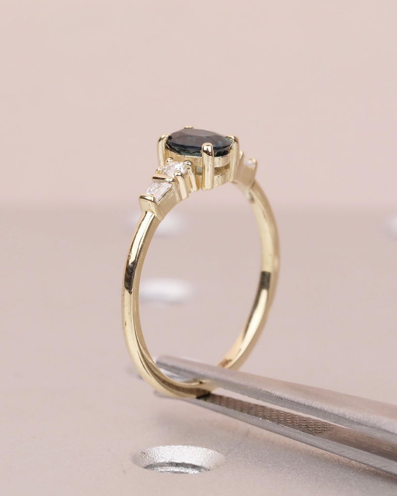 0.5ct Teal Sapphire Ring, 14k Yellow Gold Oval Engagement Ring, September Birthstone Jewelry image #15