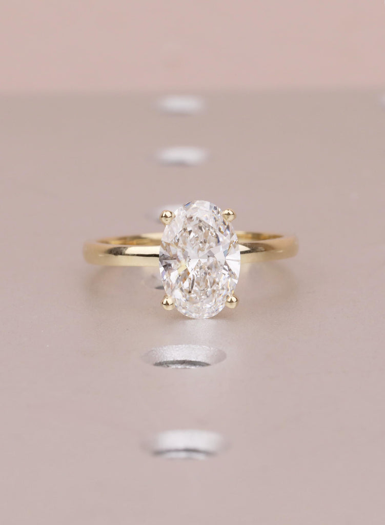 Hidden Halo Oval Cut Moissanite Ring, 14K Yellow Gold Engagement Ring, Unique Diamond Accent Ring For Woman, Personalized Handmade Jewelry