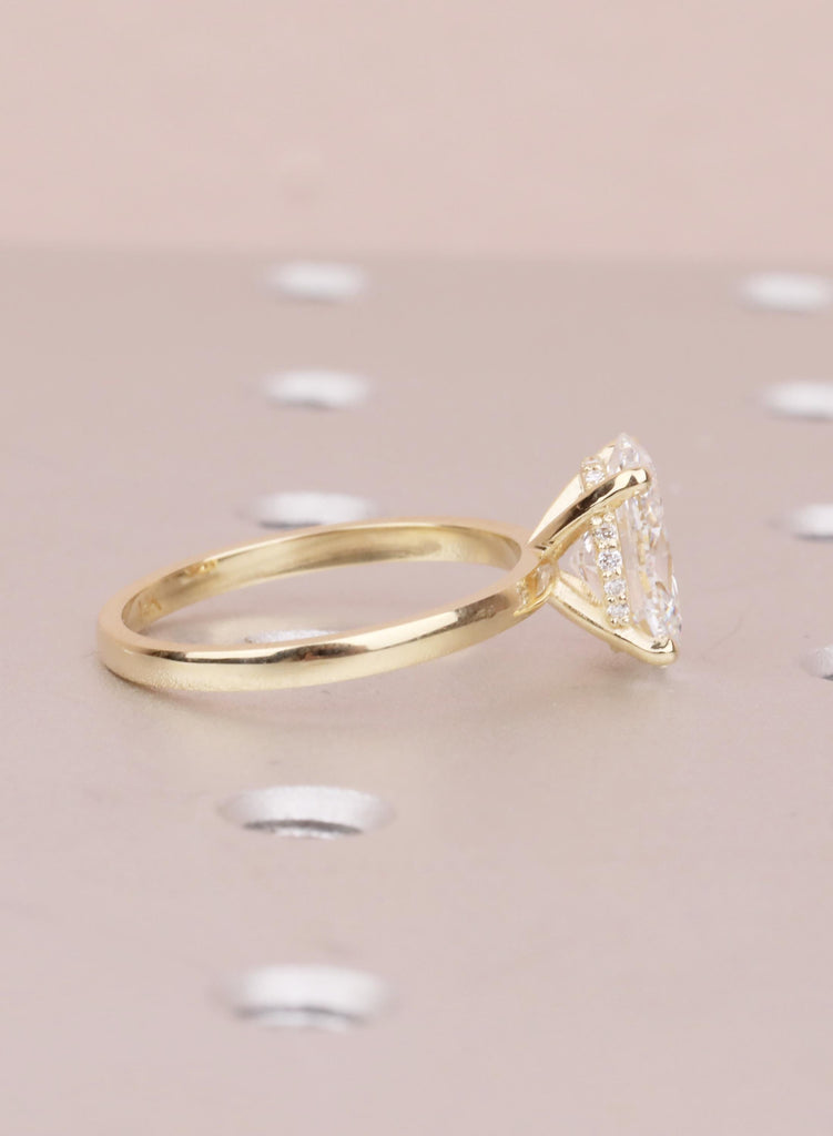 VVS-VS Oval Lab Grown Diamond, 14K Yellow Gold, Hidden Halo, Engagement Ring, Anniversary Gift image #3