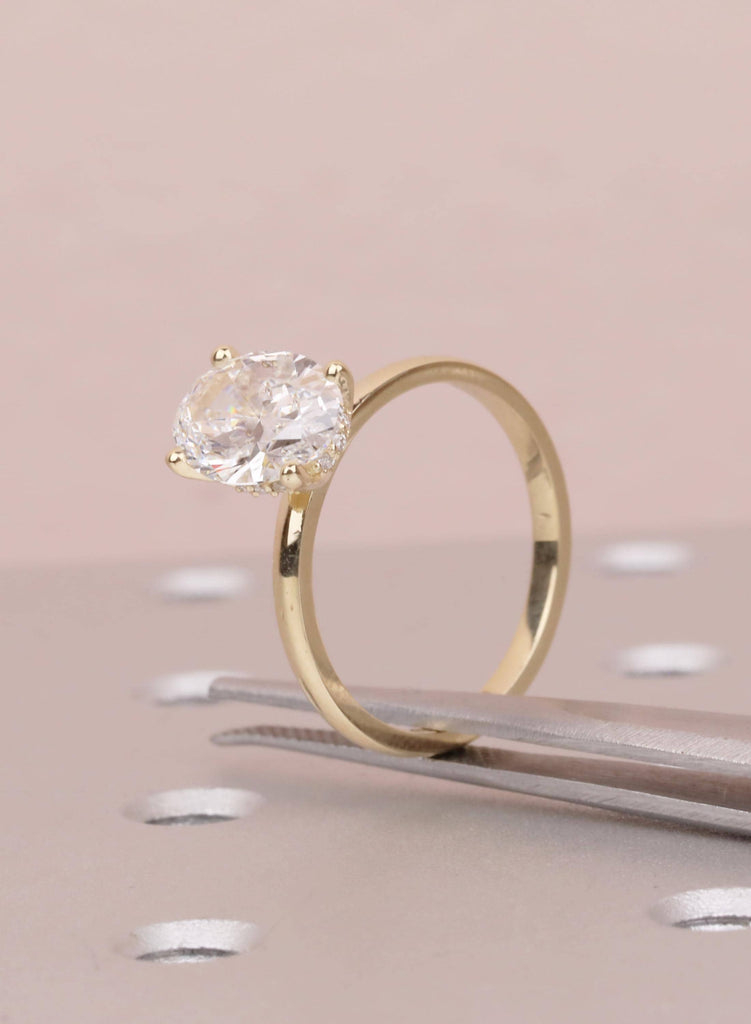 VVS-VS Oval Lab Grown Diamond, 14K Yellow Gold, Hidden Halo, Engagement Ring, Anniversary Gift image #16